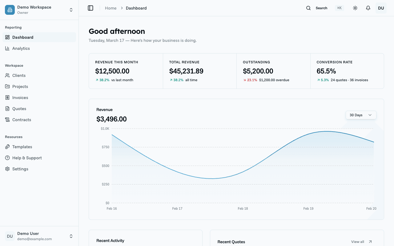 QuoteCraft dashboard